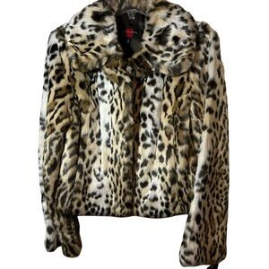 BRAND NEW!!! Gallery Leopard Print Faux Fur Jacket in Tan, Black & Cream